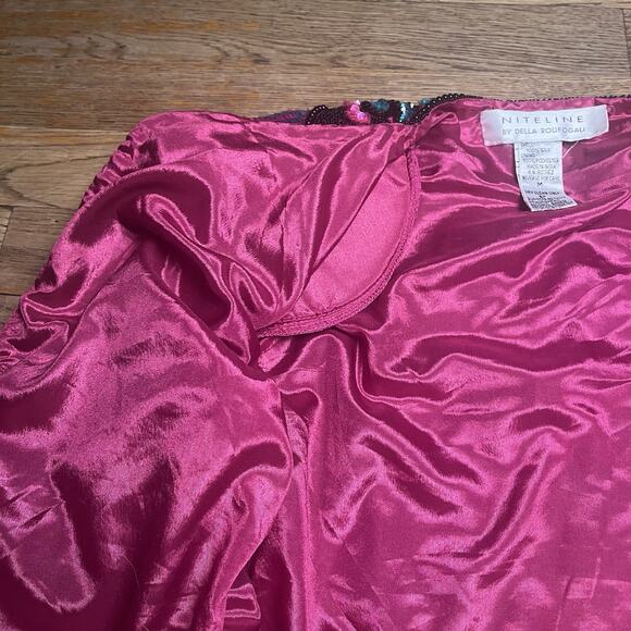 Vintage Niteline Sequin Blazer Silk Jacket Pink Party Evening 90s Womens Medium - Picture 7 of 16